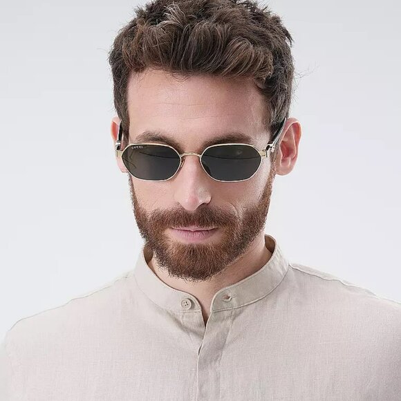 Gucci GG1593S 001 BRAND NEW Sunglasses Gold Grey Geometric Unisex - Picture 4 of 15